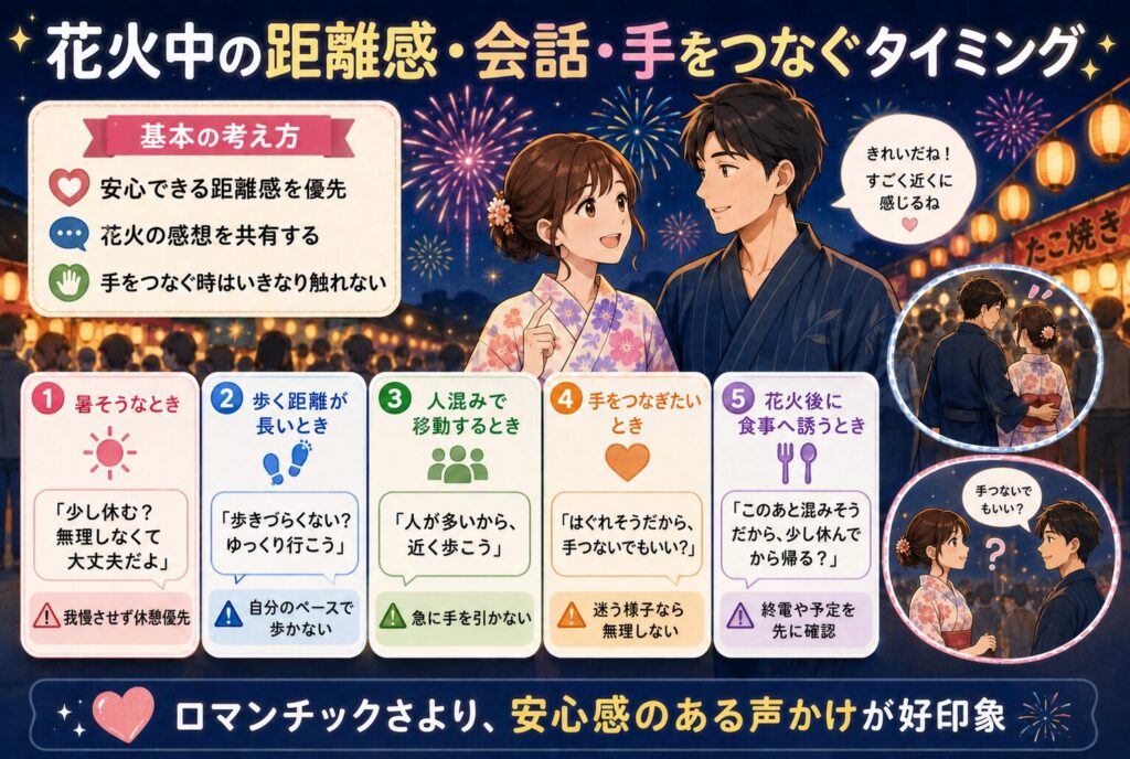 花火中の距離感・会話・手をつなぐタイミング