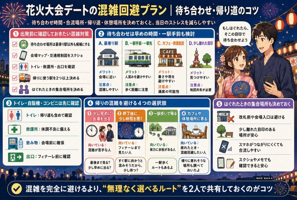 花火大会デートの混雑回避プラン｜待ち合わせ・帰り道のコツ