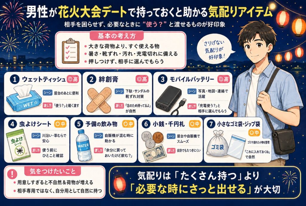 男性が花火大会デートで持っておくと助かる気配りアイテム