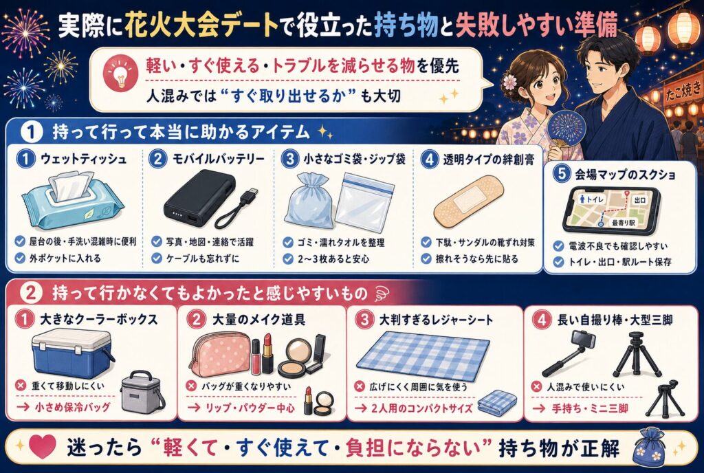 実際に花火大会デートで役立った持ち物と失敗しやすい準備