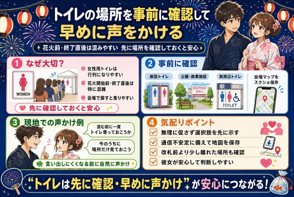 トイレの場所を事前に確認して早めに声をかける
