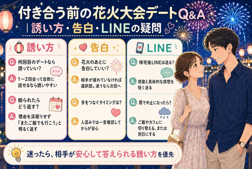 付き合う前の花火大会デートQ&A｜誘い方・告白・LINEの疑問