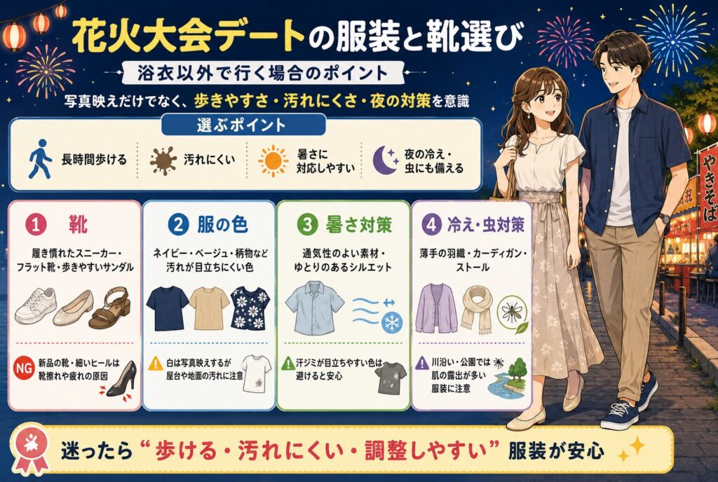 花火大会デートの服装と靴選び｜浴衣以外で行く場合のポイント