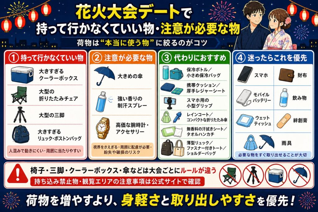 花火大会デートで持って行かなくていい物・注意が必要な物