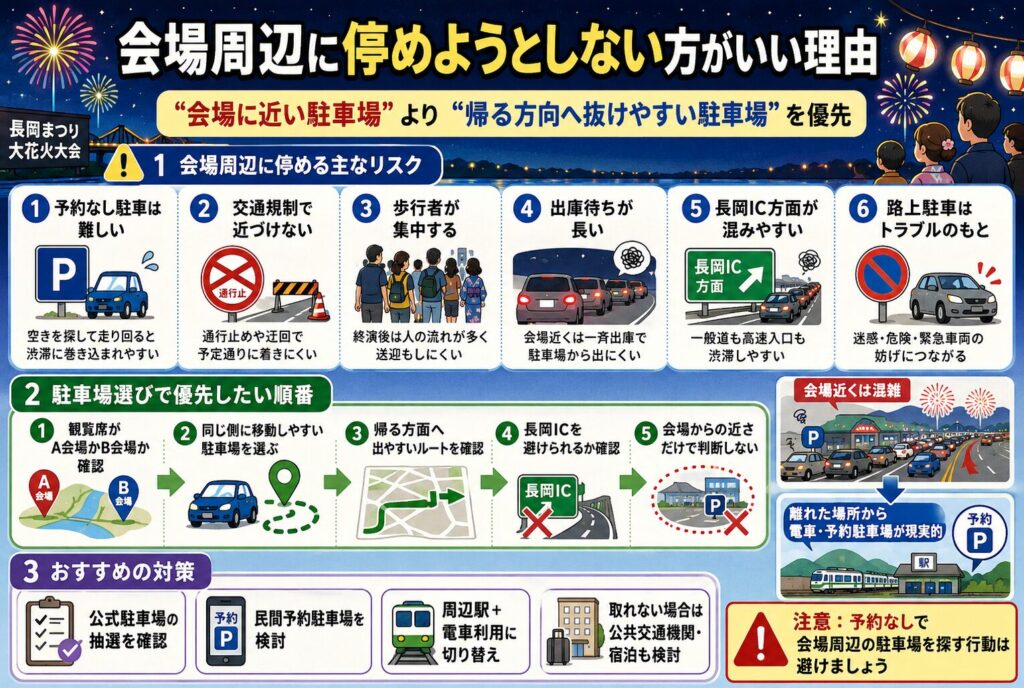 会場周辺に停めようとしない方がいい理由