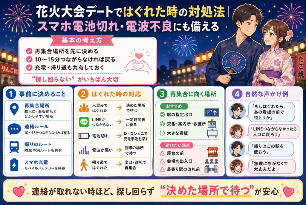花火大会デートではぐれた時の対処法｜スマホ電池切れ・電波不良にも備える