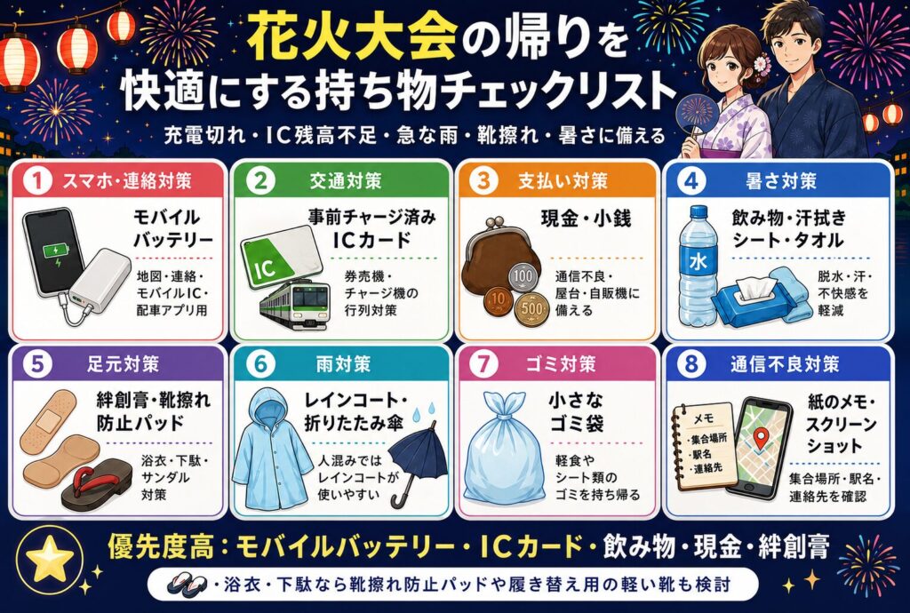 花火大会の帰りを快適にする持ち物チェックリスト