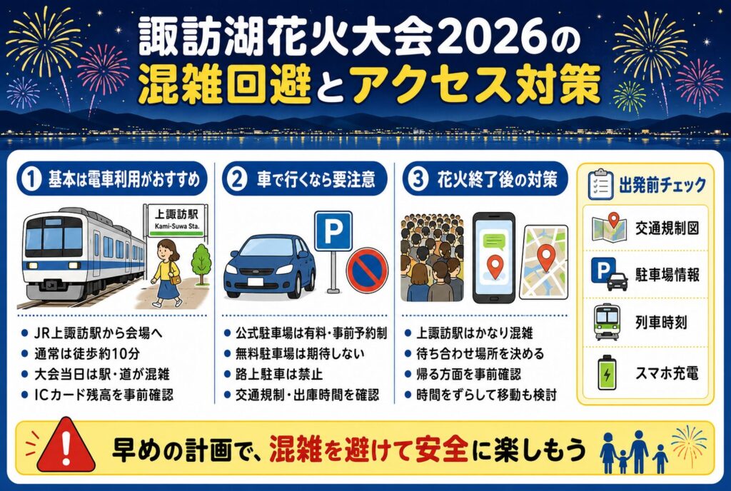 諏訪湖花火大会2026の混雑回避とアクセス対策