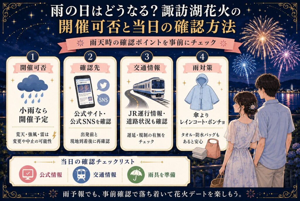 雨の日はどうなる？諏訪湖花火の開催可否と当日の確認方法