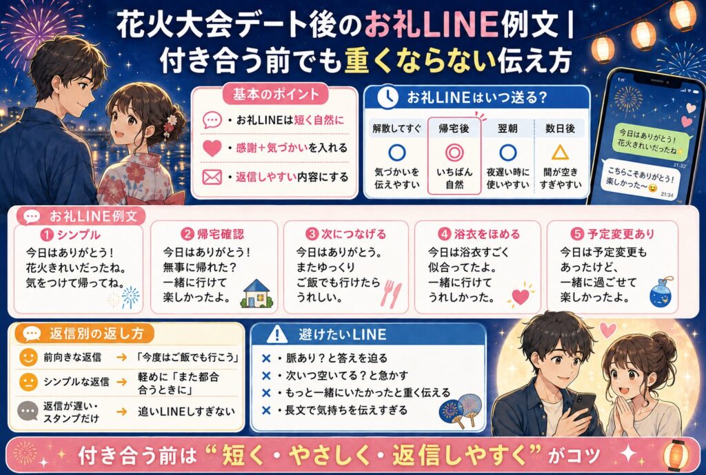 花火大会デート後のお礼LINE例文｜付き合う前でも重くならない伝え方