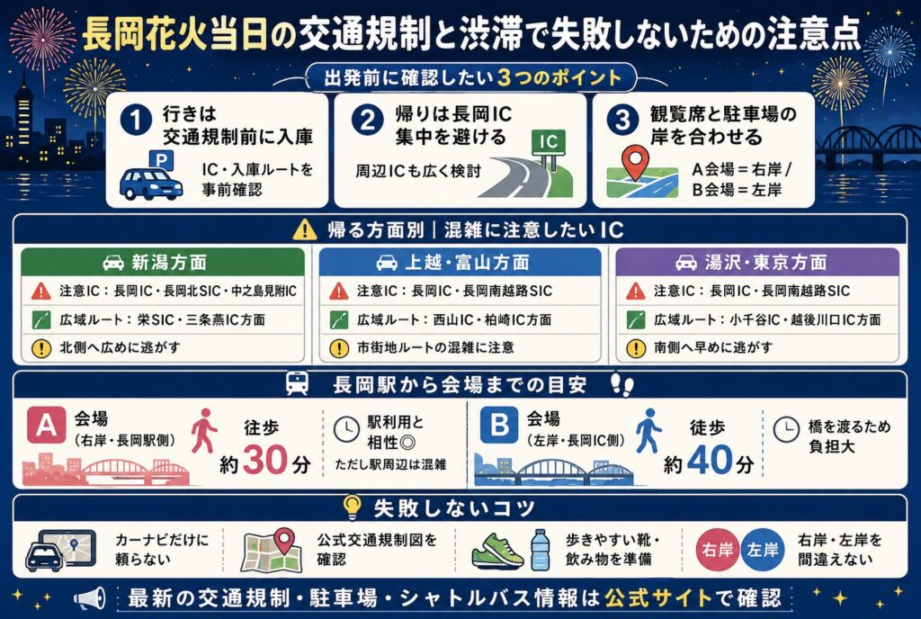 長岡花火大会当日の交通規制と渋滞で失敗しないための注意点