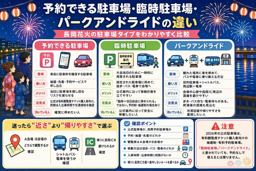 予約できる駐車場・臨時駐車場・パークアンドライドの違い