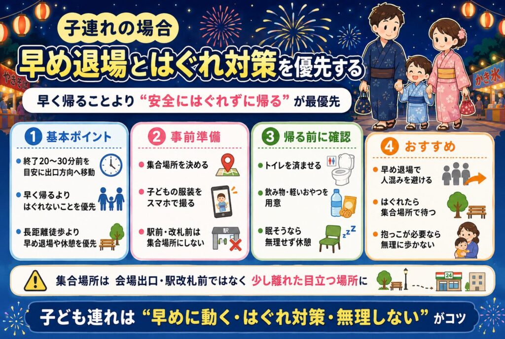 子連れの場合：早め退場とはぐれ対策を優先する