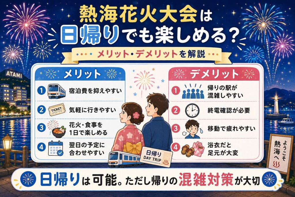 熱海花火大会は日帰りでも楽しめる?メリット・デメリットを解説