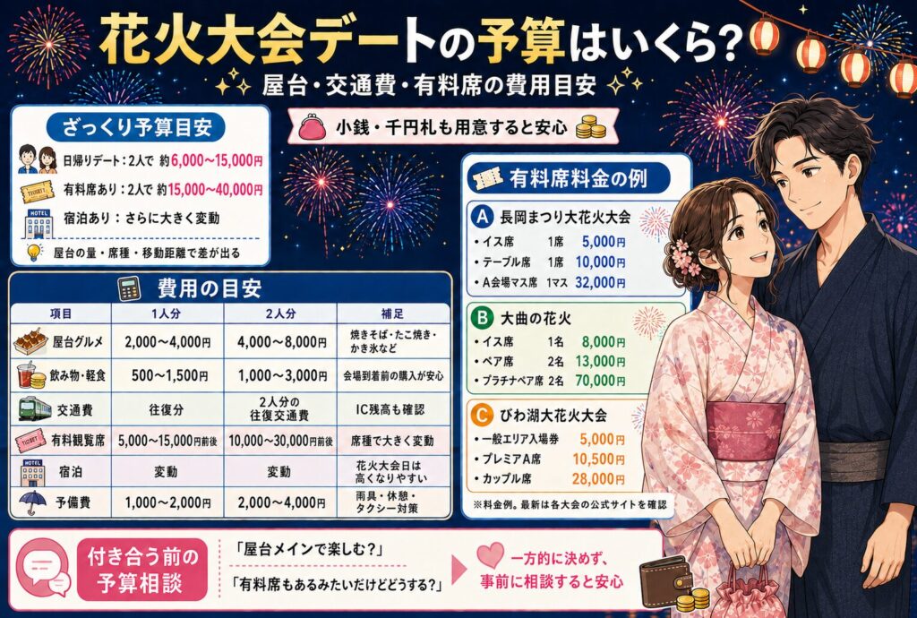 花火大会デートの予算はいくら？屋台・交通費・有料席の費用目安