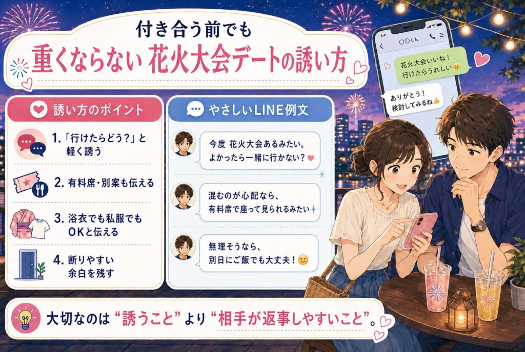 付き合う前でも重くならない花火大会デートの誘い方