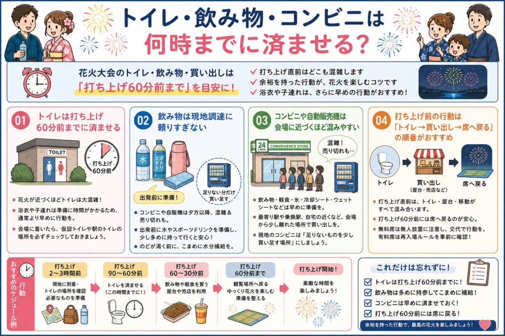 トイレ・飲み物・コンビニは何時までに済ませる?