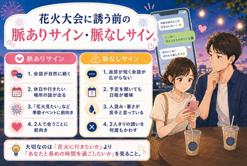 花火大会に誘う前の脈ありサイン・脈なしサイン
