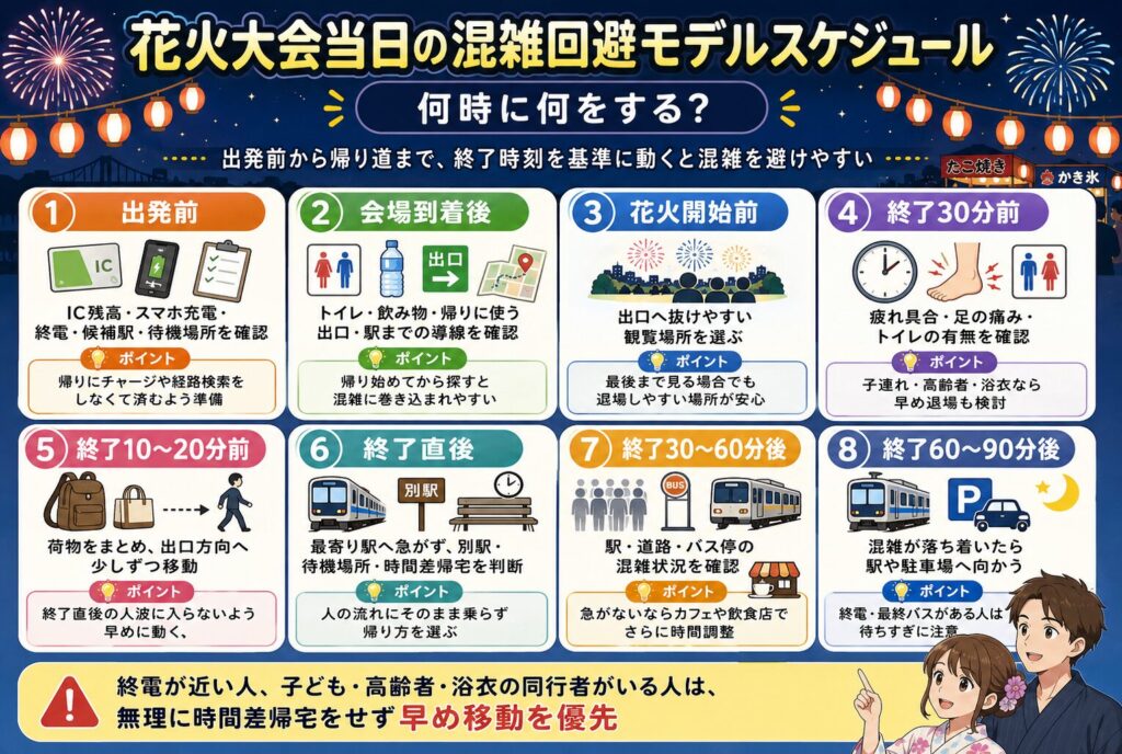 花火大会当日の混雑回避モデルスケジュール｜何時に何をする？