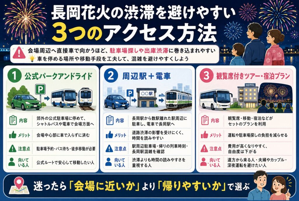 長岡花火の渋滞を避けやすい3つのアクセス方法
