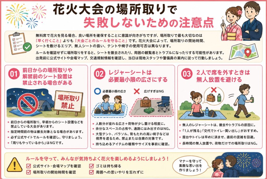 花火大会の場所取りで失敗しないための注意点