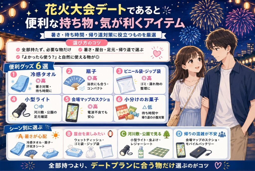 花火大会デートであると便利な持ち物・気が利くアイテム
