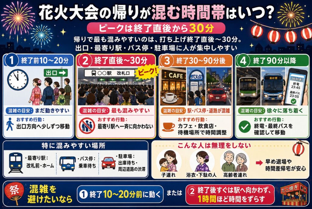 花火大会の帰りが混む時間帯はいつ？ピークは終了直後から30分