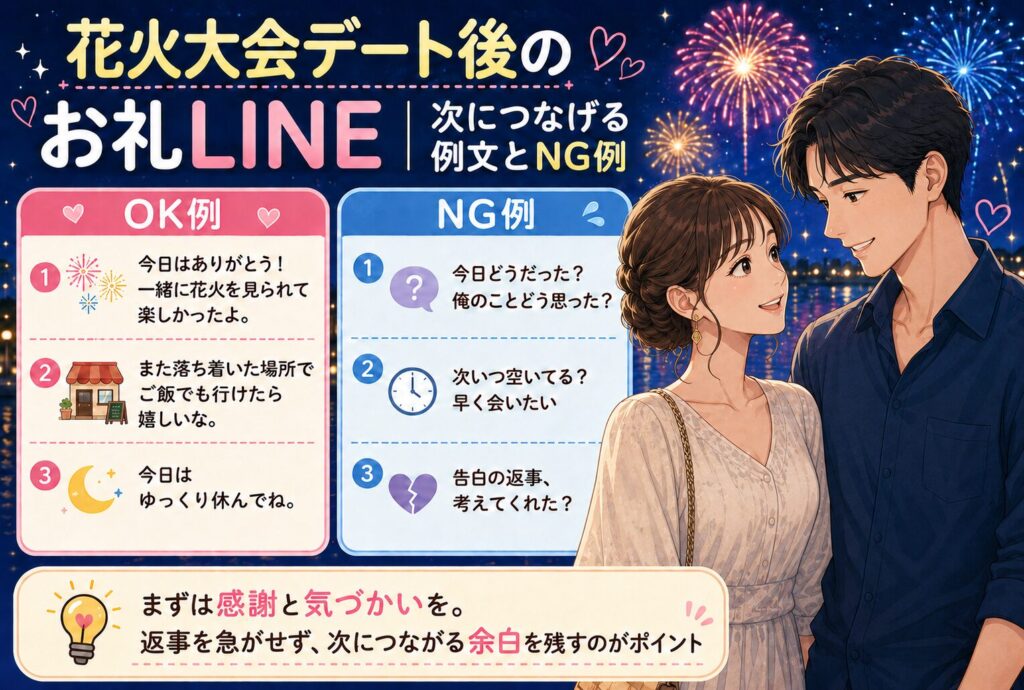 花火大会デート後のお礼LINE｜次につなげる例文とNG例
