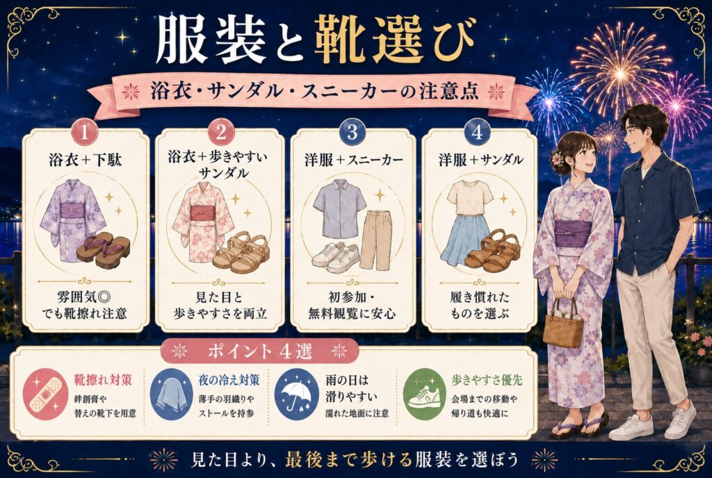 服装と靴選び｜浴衣・サンダル・スニーカーの注意点