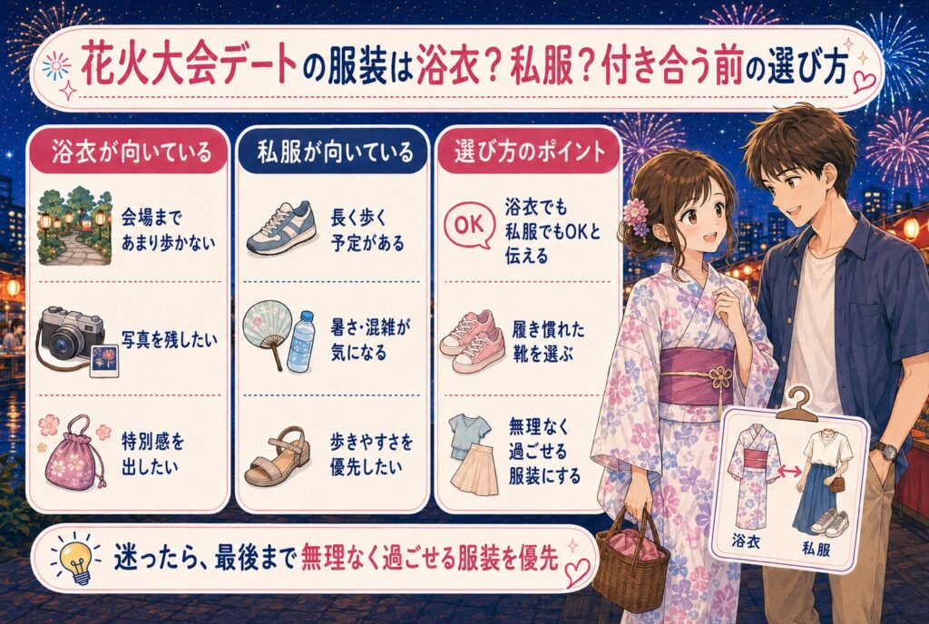 花火大会デートの服装は浴衣？私服？付き合う前の選び方