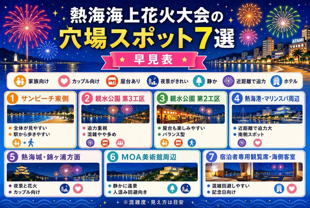 熱海海上花火大会の穴場スポット7選 早見表