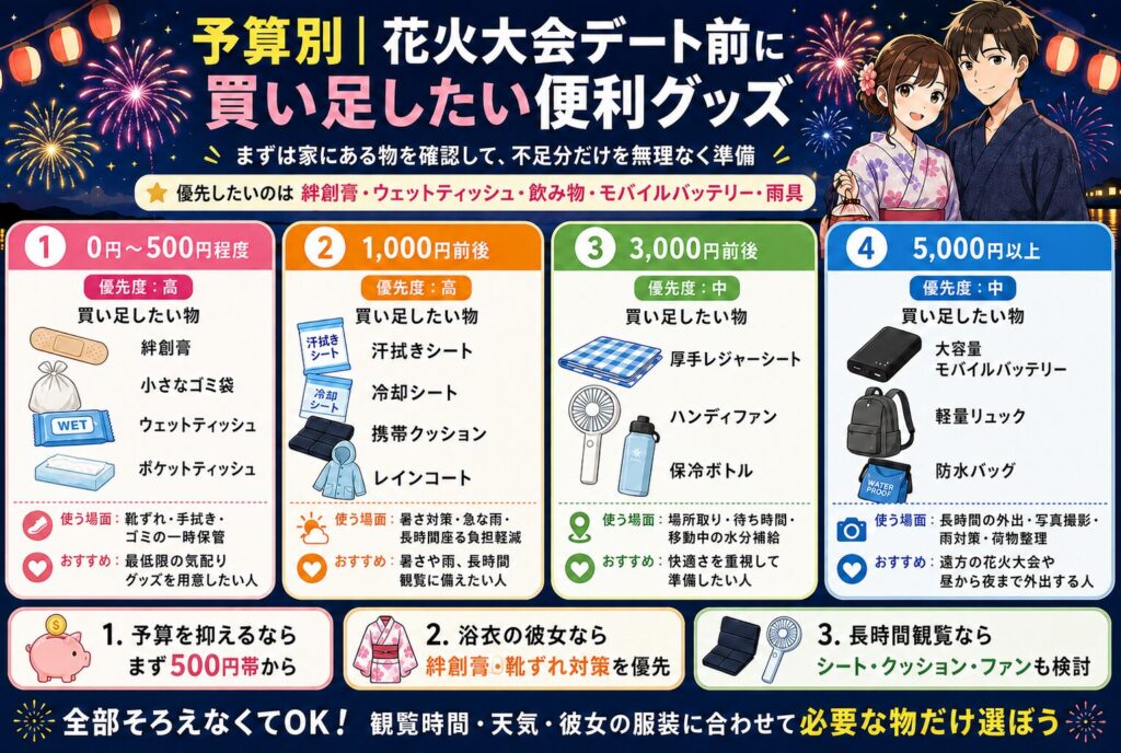 予算別｜花火大会デート前に買い足したい便利グッズ
