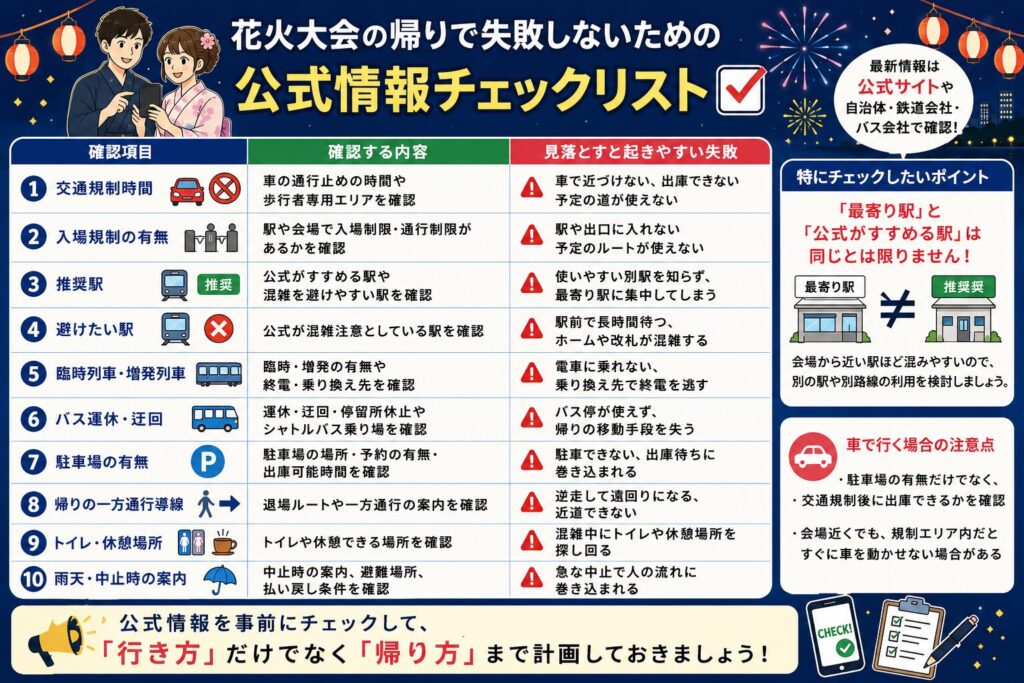 花火大会の帰りで失敗しないための公式情報チェックリスト
