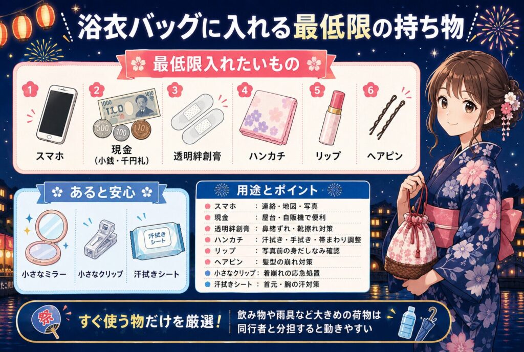浴衣バッグに入れる最低限の持ち物