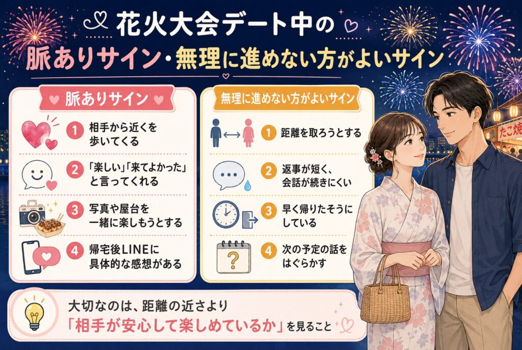 花火大会デート中の脈ありサイン・無理に進めない方がよいサイン