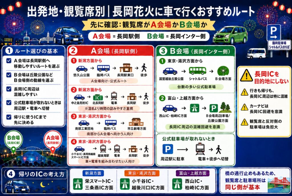 出発地・観覧席別｜長岡花火に車で行くおすすめルート