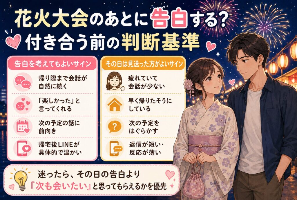 花火大会のあとに告白する？付き合う前の判断基準