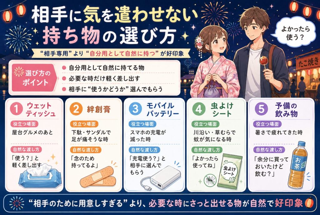 相手に気を遣わせない持ち物の選び方