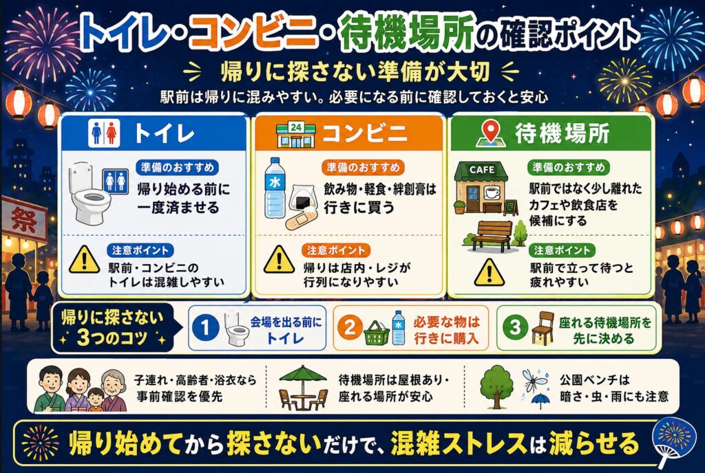トイレ・コンビニ・待機場所の確認ポイント｜帰りに探さない準備が大切