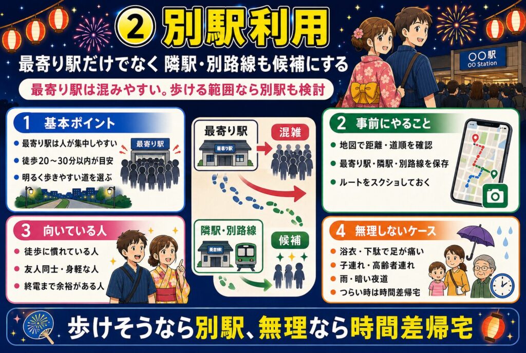②別駅利用：最寄り駅だけでなく隣駅・別路線も候補にする