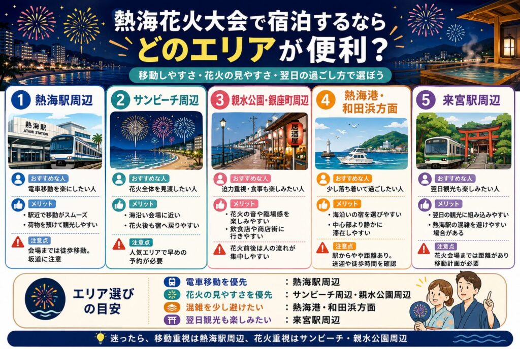 熱海花火大会で宿泊するならどのエリアが便利?