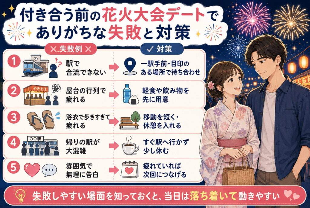 付き合う前の花火大会デートでありがちな失敗と対策