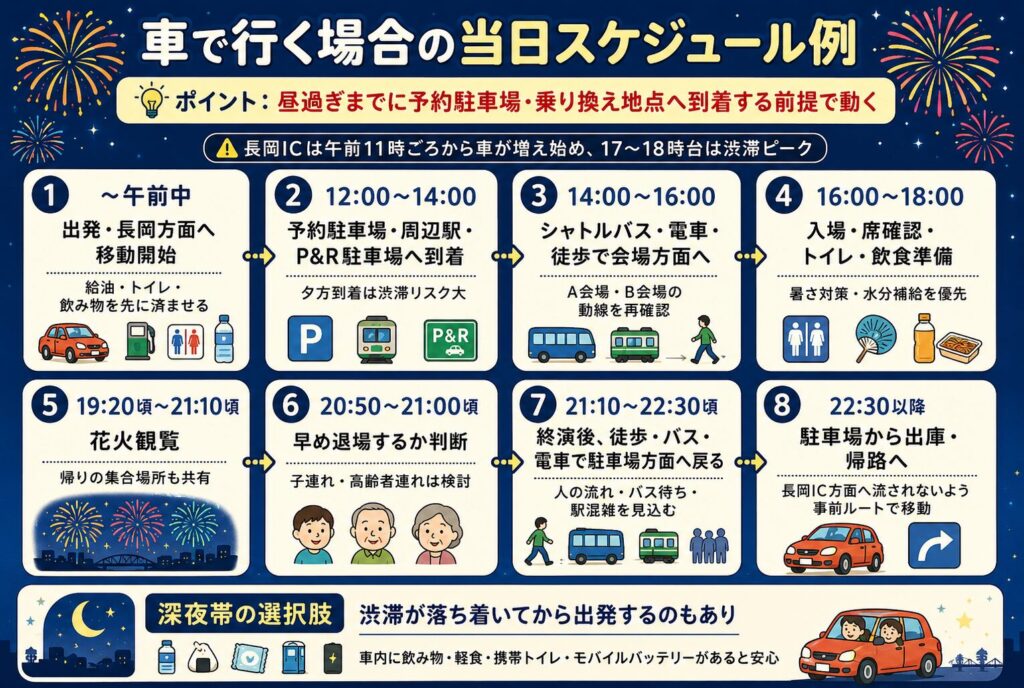 車で行く場合の当日スケジュール例