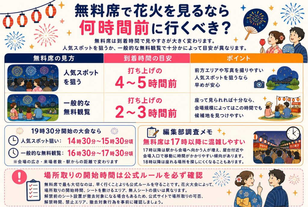 無料席で花火を見るなら何時間前に行くべき?