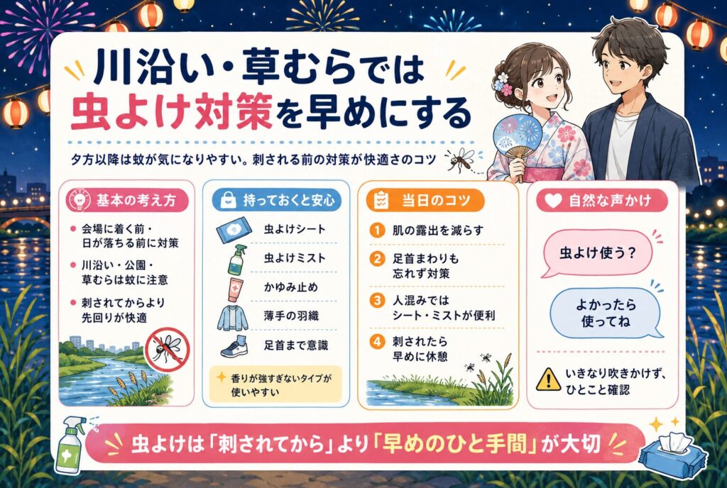 川沿い・草むらでは虫よけ対策を早めにする