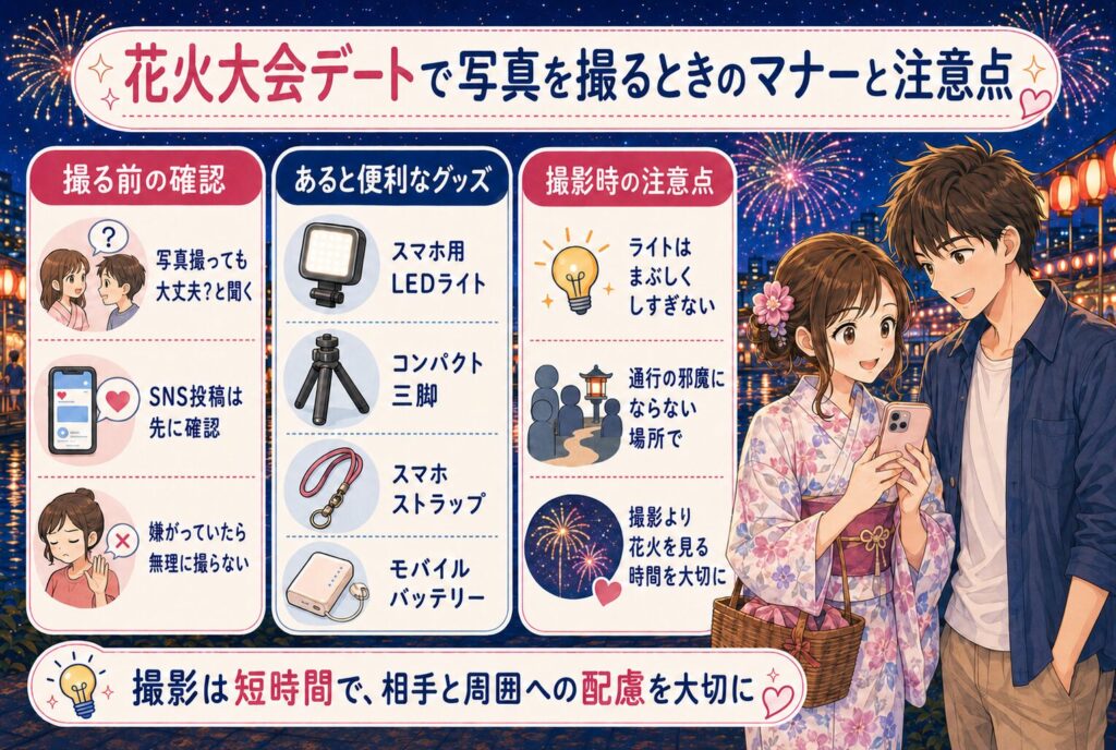 花火大会デートで写真を撮るときのマナーと注意点