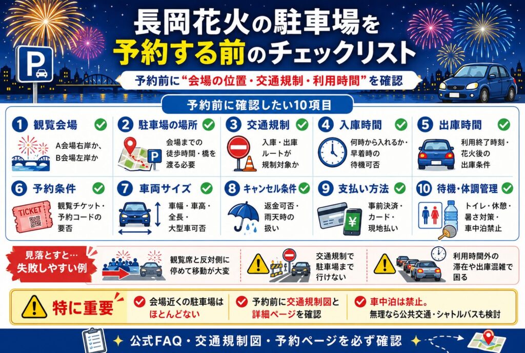 長岡花火大会の駐車場を予約する前のチェックリスト