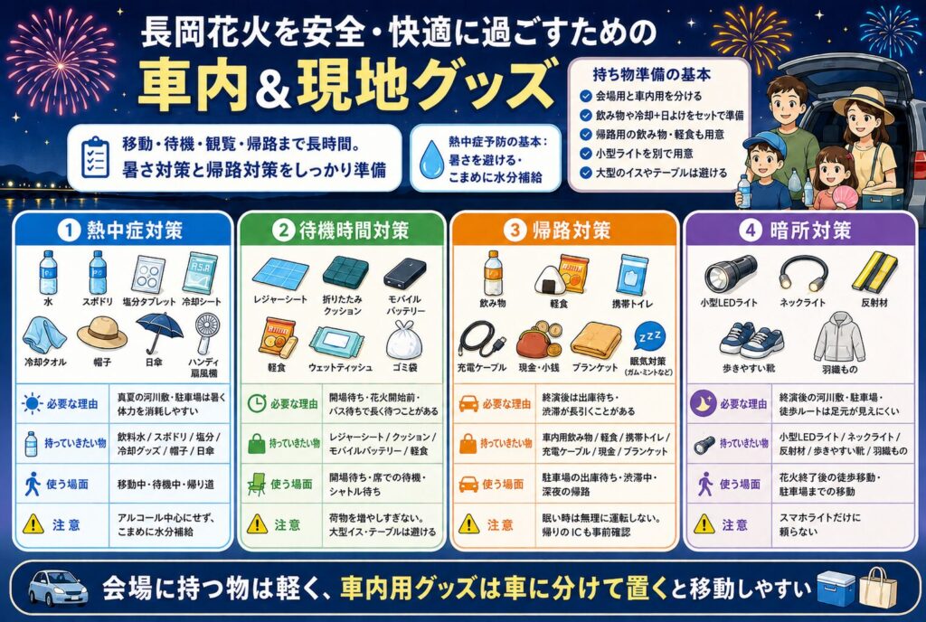 長岡花火を安全・快適に過ごすための車内＆現地グッズ