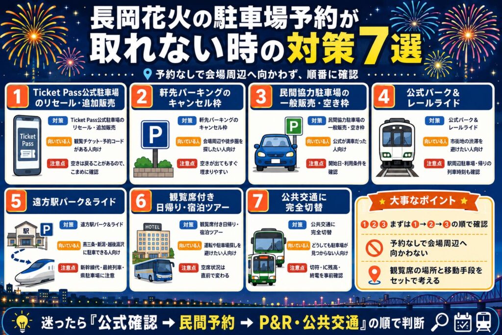 長岡花火大会の駐車場予約が取れない時の対策7選