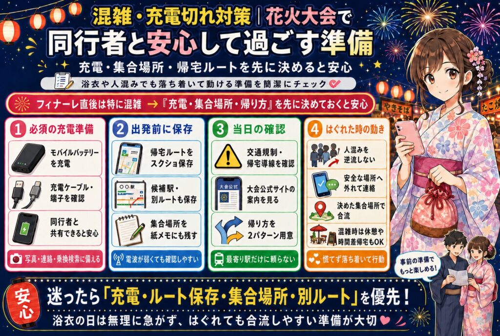混雑・充電切れ対策｜花火大会で同行者と安心して過ごす準備